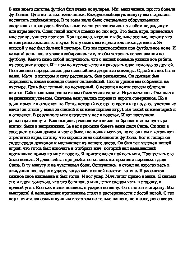 Сочинение по картине вратарь 7 класс от 1 лица